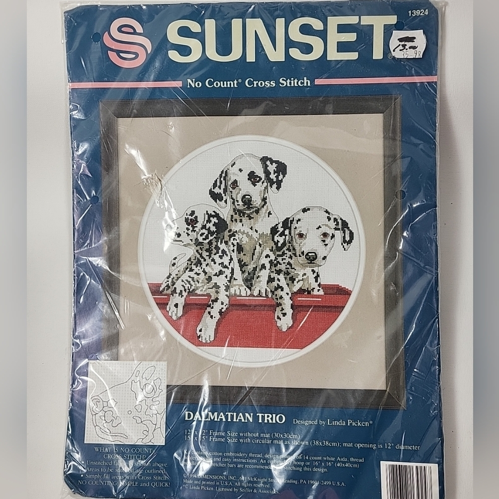 New Sunset Dalmatian Trio Cross Stitch Kit, 12x12in, Counted